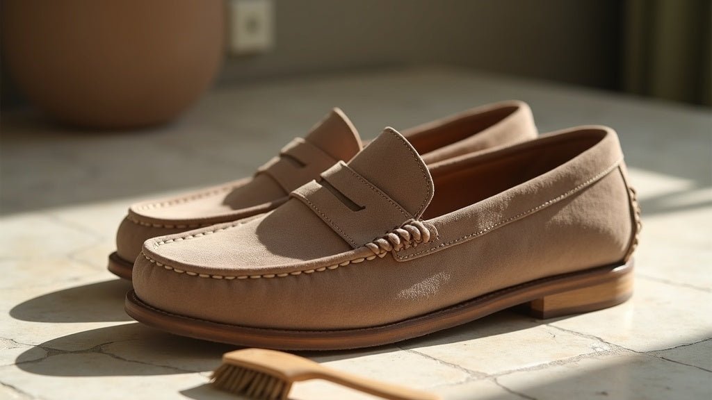 Taupe suede loafers for men: waterproofing and stain protection guide - Pierre Cabot